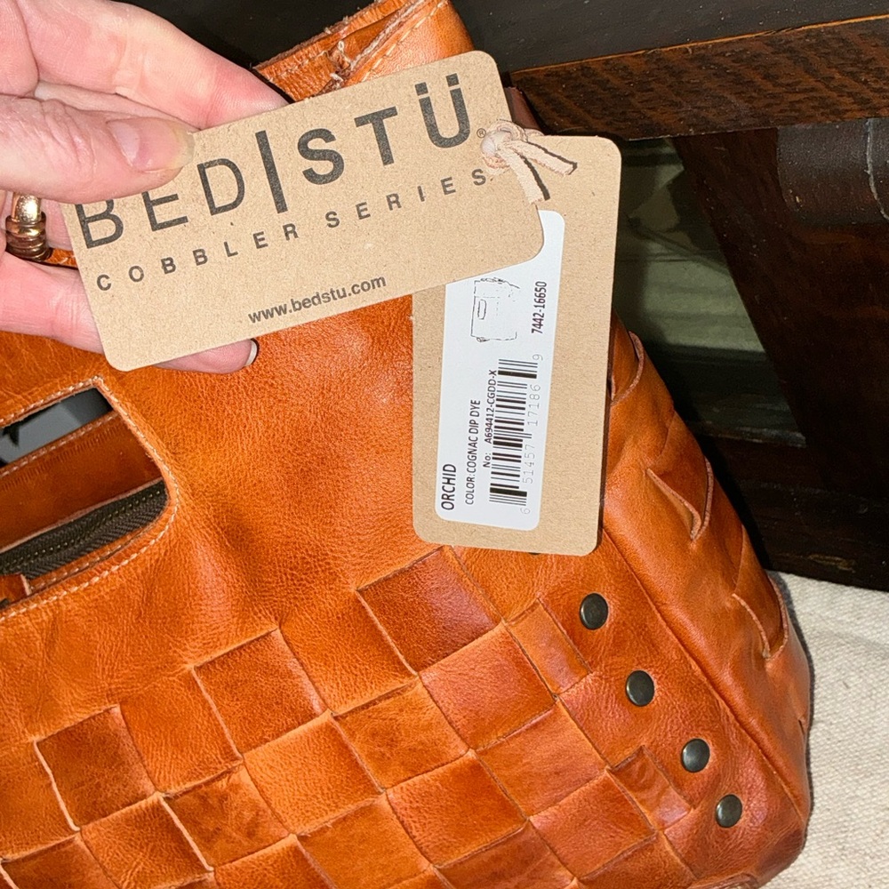 NWT Bed Stu Orchid Leather Satchel Handbag Crossbody Bag Cognac Dip Dye MSRP 280 - Picture 10 of 14